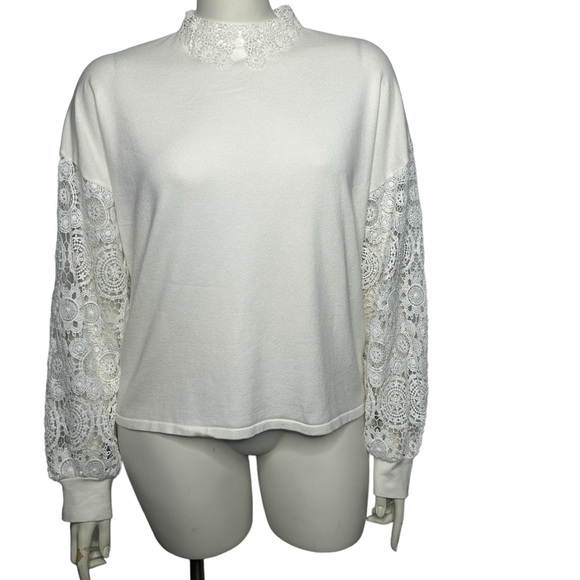 Belldini Top Off White / White Lace Long Sleeve Women's XL New - Picture 4 of 16
